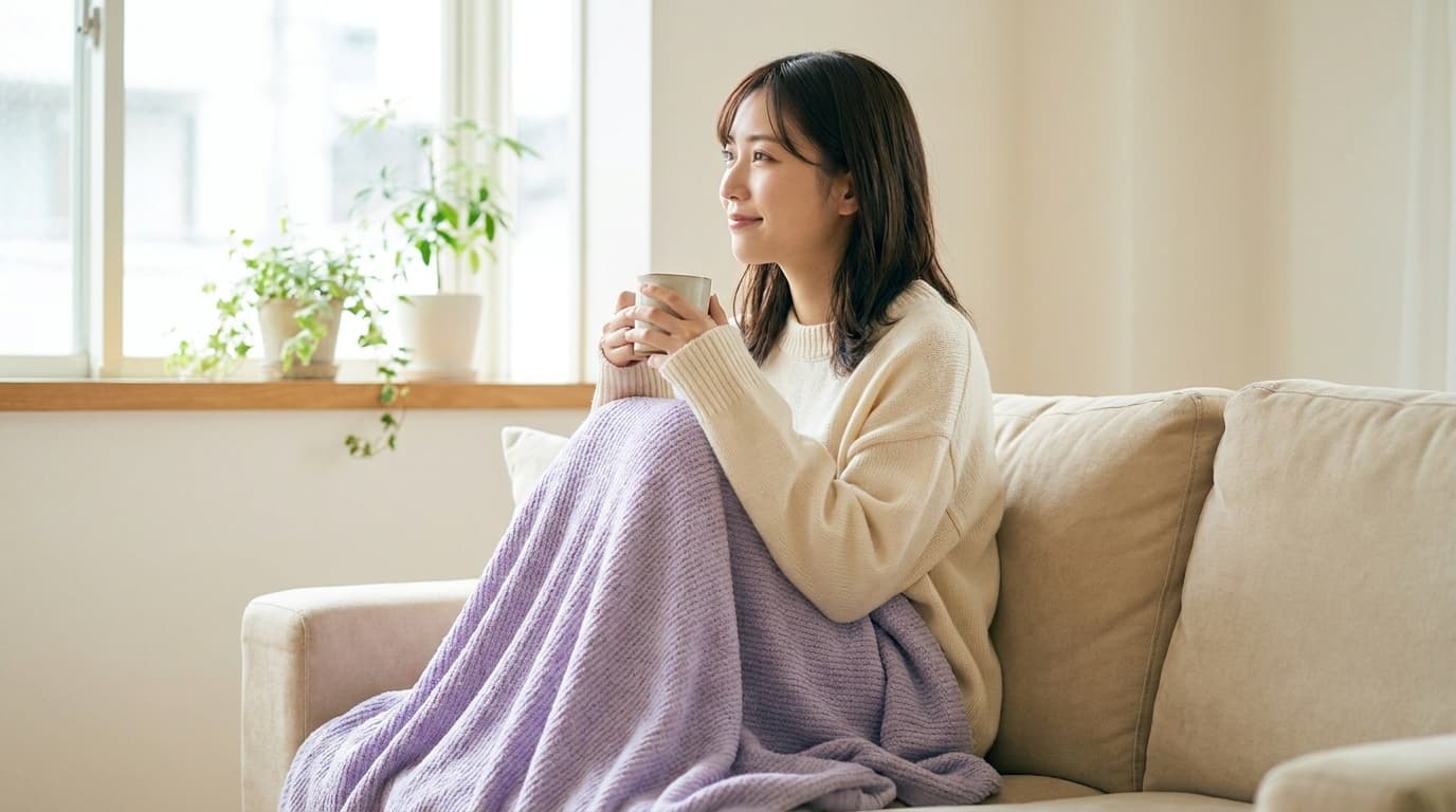 病気やケガの療養で自宅で休養する女性。傷病手当金のイメージ